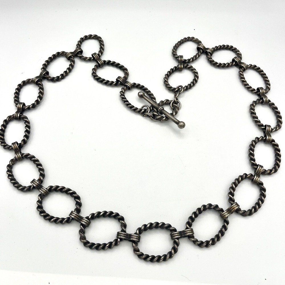 Silver Tone Twisted Rope Link Chain Belt Toggle Closure 37 Inch Medium